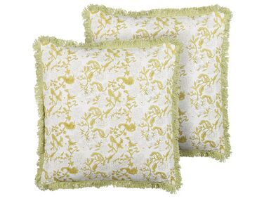 Set of 2 Cotton Cushions Flower Pattern 45x45 cm Green and White FILIX