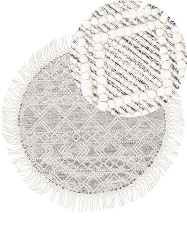 Round Wool Area Rug ⌀ 140 cm Grey and Off-White BULDAN | Beliani.co.uk