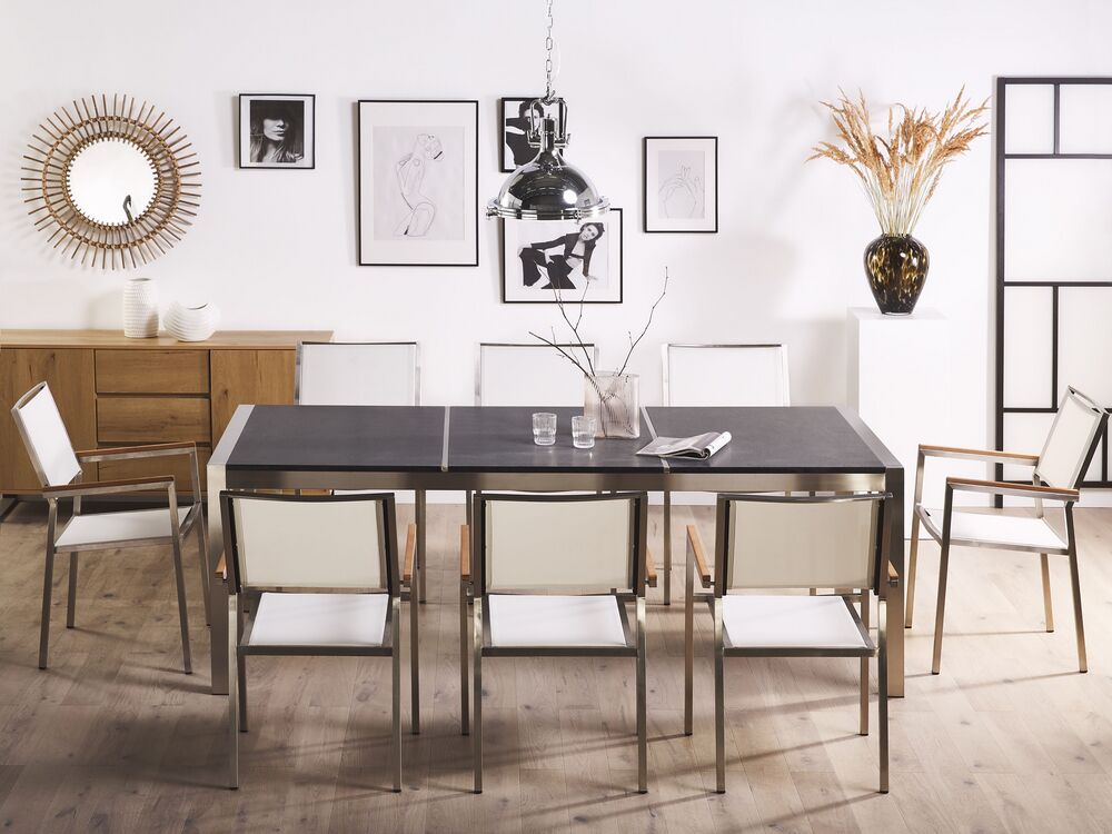 Gartenmöbel Set Naturstein schwarz geflammt 220 x 100 cm 8-Sitzer