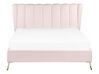 Sametová postel s USB portem 140 x 200 cm světle růžová MIRIBEL_870516