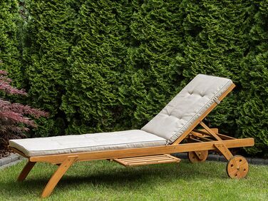 Wooden Reclining Sun Lounger with Cushion Beige CESANA