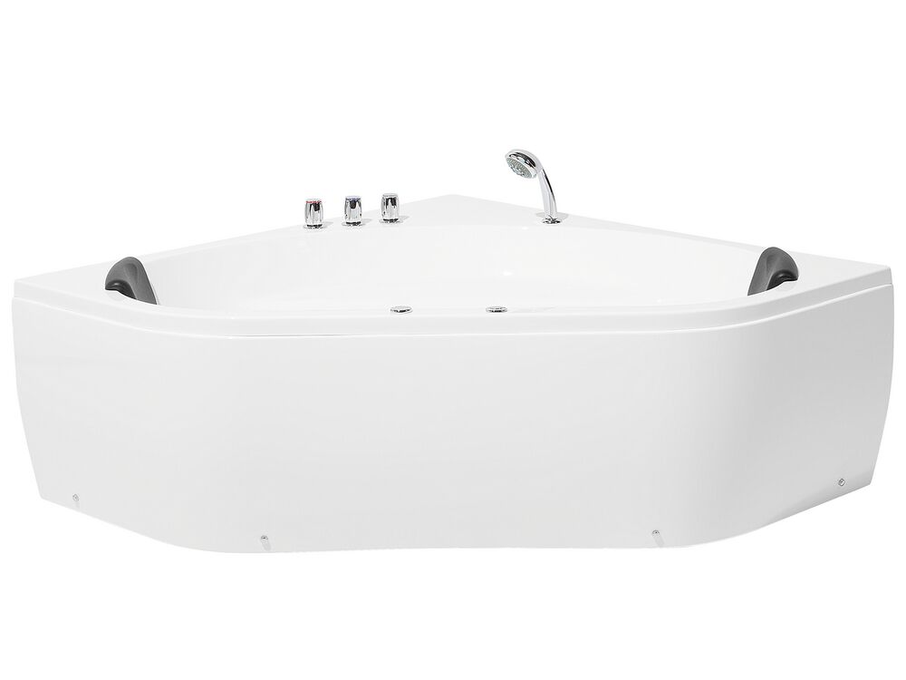 Whirlpool Corner Bath with LED 1400 x 1400 mm White MEVES Beliani.co.uk