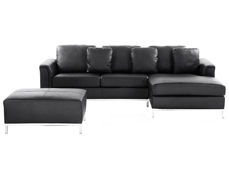 Left Hand Leather Corner Sofa with Ottoman Black OSLO_103669