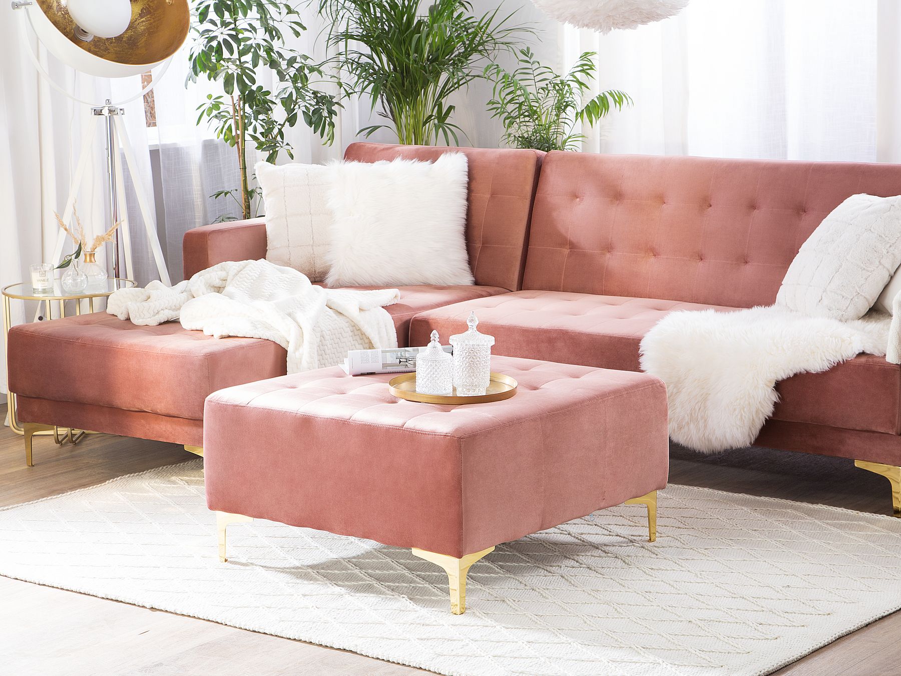 Right Hand Velvet Corner Sofa Pink ABERDEEN Beliani.co.uk
