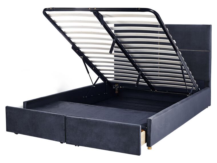 Zamatová posteľ s úložným priestorom 160 x 200 cm čierna VERNOYES_861444