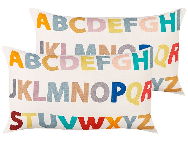 Set of 2 Cotton Kids Cushions Alphabet Motif 30 x 50 cm Multicolour ASARUM_906150