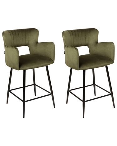 Sada 2 sametových barových židlí olivově zelené SANILAC