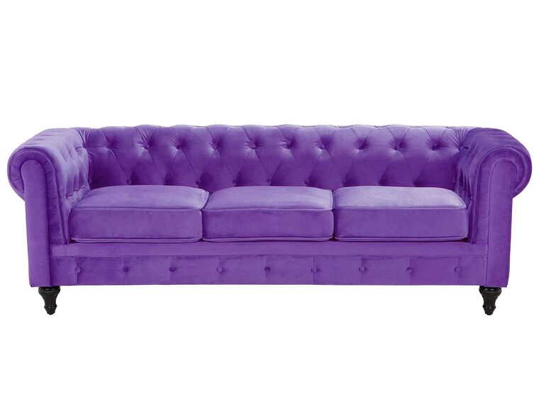 3 Seater Velvet Fabric Sofa Purple CHESTERFIELD_705641