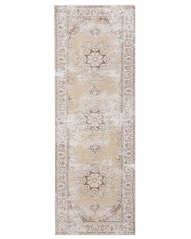 Teppich Baumwolle beige 60 x 180 cm orientalisches Muster Kurzflor ALMUS