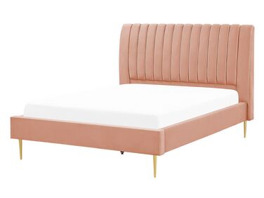Sametová postel 140 x 200 cm broskvová/růžová MARVILLE