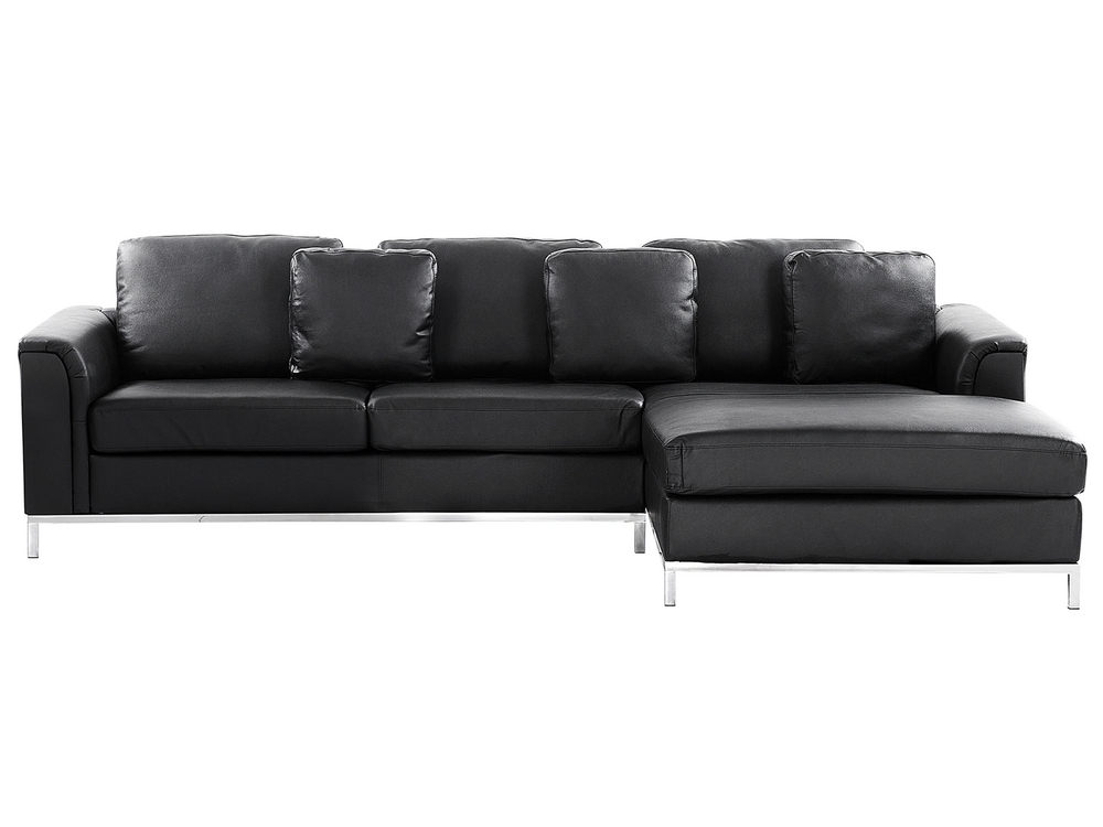 Left Hand Leather Corner Sofa Black
