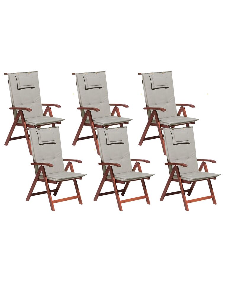Set of 6 Acacia Wood Garden Chair Folding with Taupe Cushion TOSCANA_780078