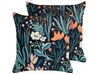 Set of 2 Velvet Cushions with Flower Pattern 45 x 45 cm Black and Green OSMUNDA_839048