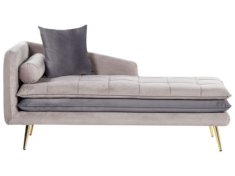 Left Hand Velvet Chaise Lounge Beige and Grey GONESSE_856970