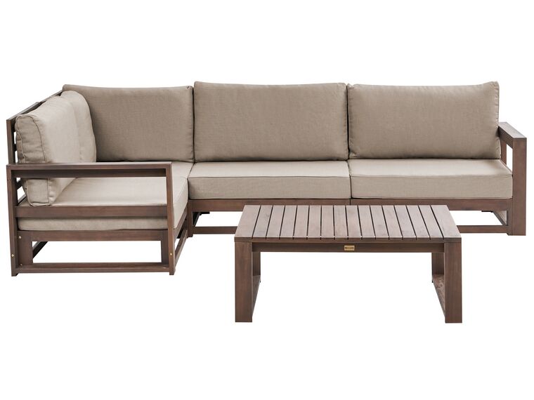 Lounge Set zertifiziertes Holz dunkelbraun 4-Sitzer rechtsseitig modular Auflagen taupe TIMOR II_853403