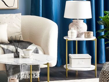 Marble Effect Side Table White with Gold REVA
