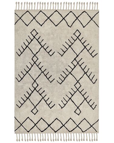 Teppich Baumwolle beige / schwarz 160 x 230 cm geometrisches Muster Kurzflor ERLER