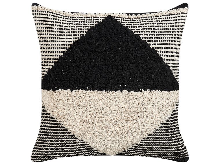 Bawełniana poduszka dekoracyjna geometryczny wzór 50 x 50 cm beżowo-czarna KHORA_829422
