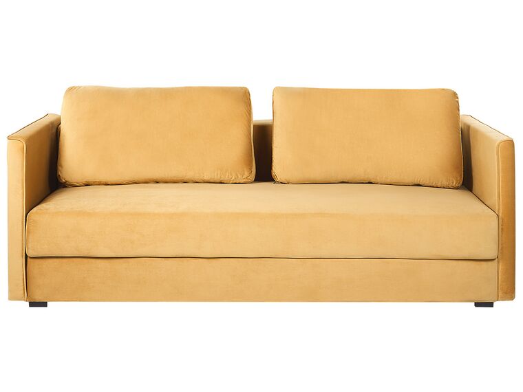 Sofa rozkładana welurowa żółta EKSJO_848896
