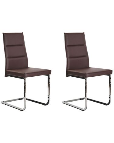 Conjunto de 2 sillas de comedor de piel sintética marrón oscuro/plateado ROCKFORD