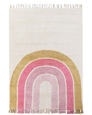 Tapis enfant avec motif arc-en-ciel en coton 140 x 200 cm beige et rose TATARLI