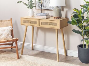 Rattan 2 Drawer Console Table Light Wood ODELL