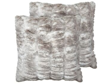 Set of 2 Faux Fur Cushions 45 x 45 cm Grey MACODES