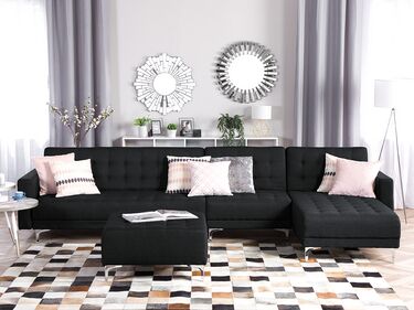 Left Hand Modular Fabric Sofa with Ottoman Graphite Grey ABERDEEN