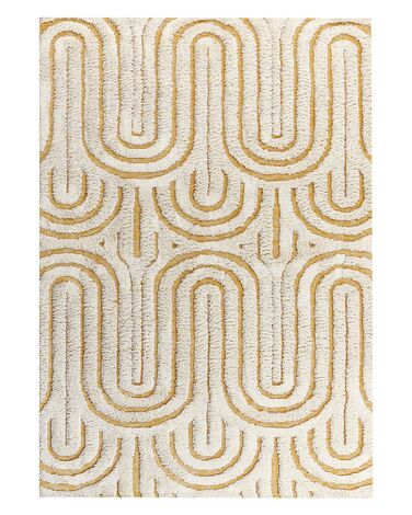 Teppich Baumwolle cremeweiss / gelb 160 x 230 cm abstraktes Muster PERAI