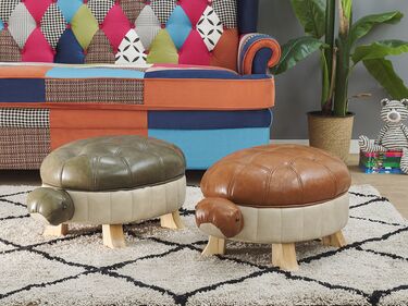 Faux Leather Animal Stool Brown TURTLE