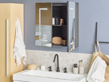 Bathroom Wall Mounted Mirror Cabinet with LED 60 x 60 cm Black MAZARREDO