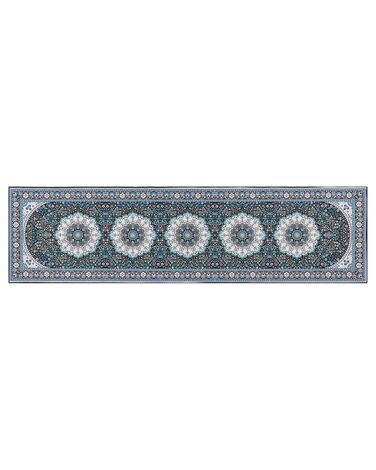 Teppich blau / schwarz 80 x 300 cm orientalisches Muster Kurzflor GEDIZ