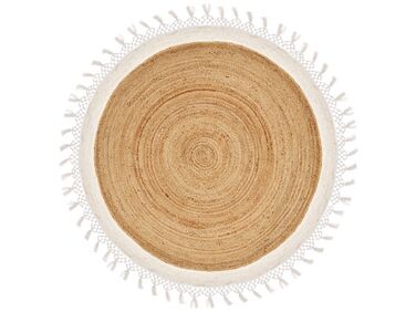 Round Jute Area Rug ⌀ 140 cm Beige and White MARTS