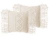 Set of 2 Cotton Macrame Cushions with Tassels 40 x 45 cm Beige YORTAN_768925