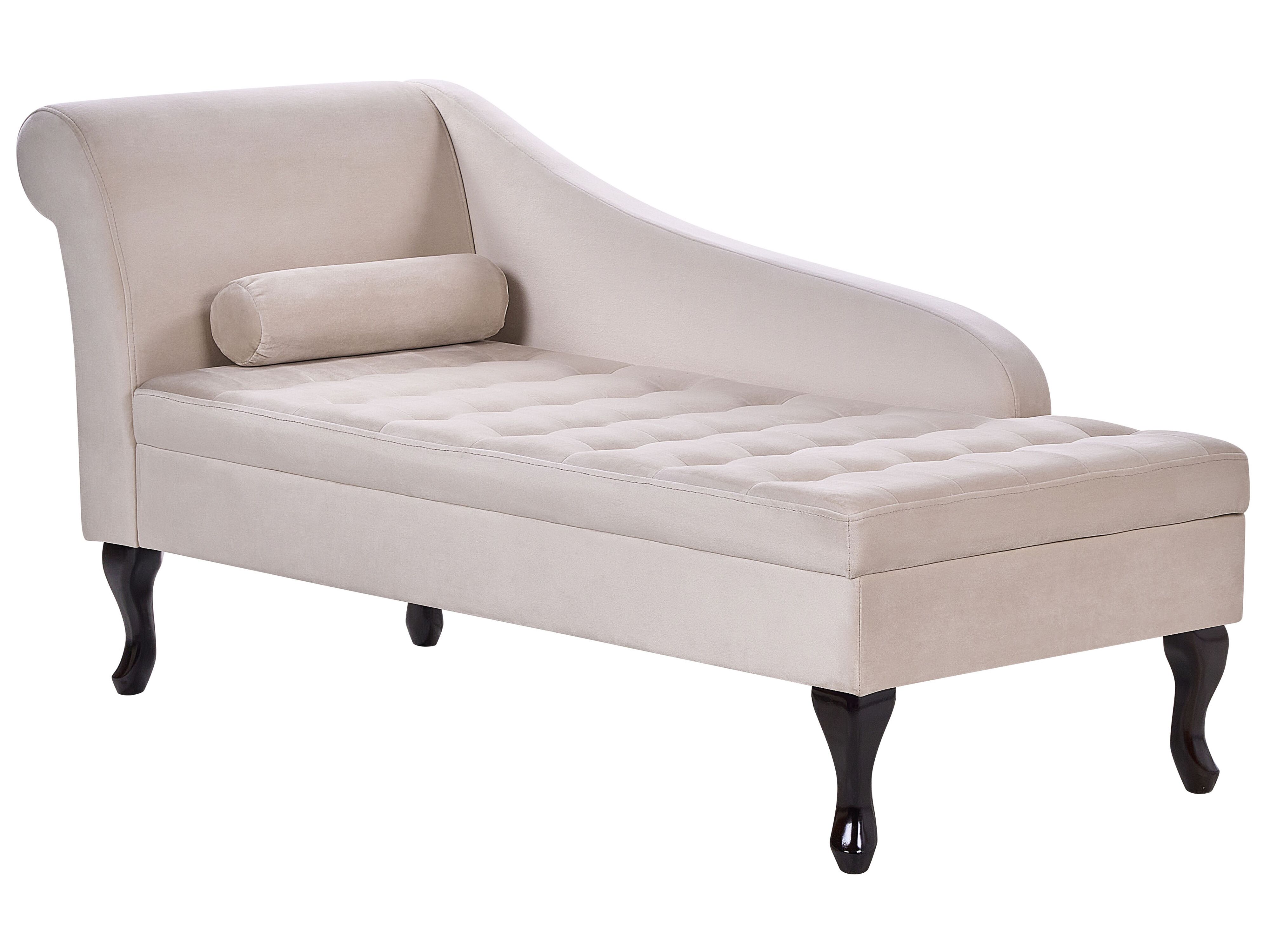 Chaise Longue in Velluto Grigio Scuro con Box Contenitore Gambe Nere Versione Destra : Beliani Chaise Longue in Velluto Grigio Scuro con Box Contenitore Gambe Nere Versione Destra : Beliani