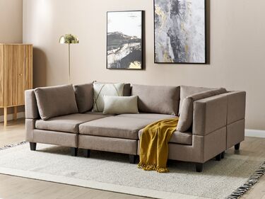 5-seters modulær sofa med puff stoff Brun UNSTAD