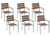 Conjunto de 6 sillas de jardín de metal plateado/madera clara VERNIO_713284