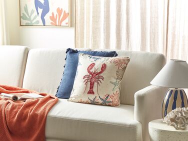Linen Cushion Lobster Motif 45 x 45 cm Beige KELP