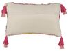 Bawełniana poduszka dekoracyjna tuftowana z frędzlami 30 x 50 cm różowo-biała ACTAEA_888115