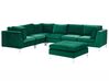 Right Hand 6 Seater Modular Velvet Corner Sofa with Ottoman Green EVJA_789875
