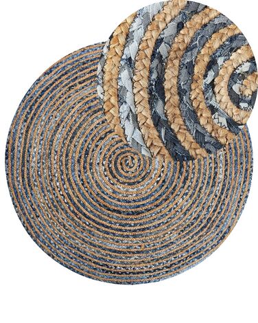 Teppich Baumwolle blau / beige ⌀ 140 cm Kurzflor LEVENTLER