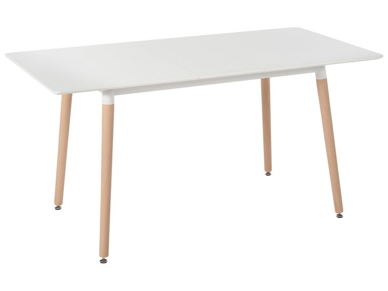 Table à manger extensible 120/150 x 80 cm blanche effet bois clair MIRABEL_820891