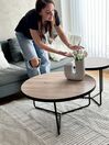 Set of 3 Coffee Tables Light Wood with Black MELODY_867056