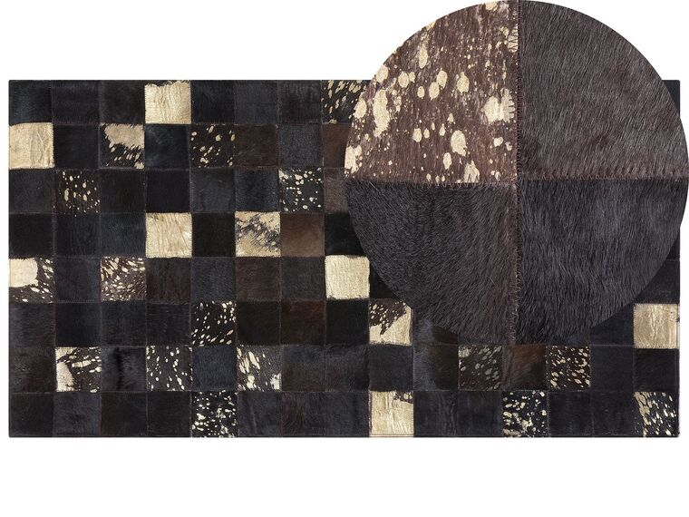 Hnědozlatý patchwork kožený koberec 80x150 cm BANDIRMA_558512