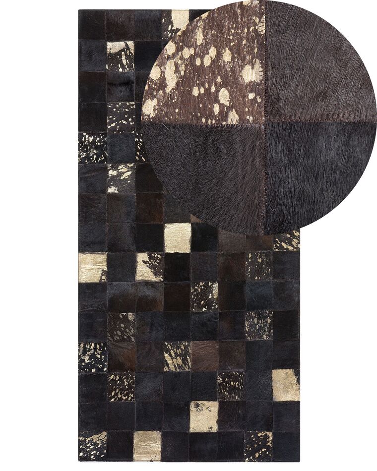 Alfombra de piel de vaca marrón oscuro/beige arena 80 x 150 cm BANDIRMA_558512