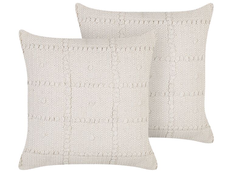 Set of 2 Cotton Cushions Geometric Pattern 45 x 45 cm Beige IXORA_843408