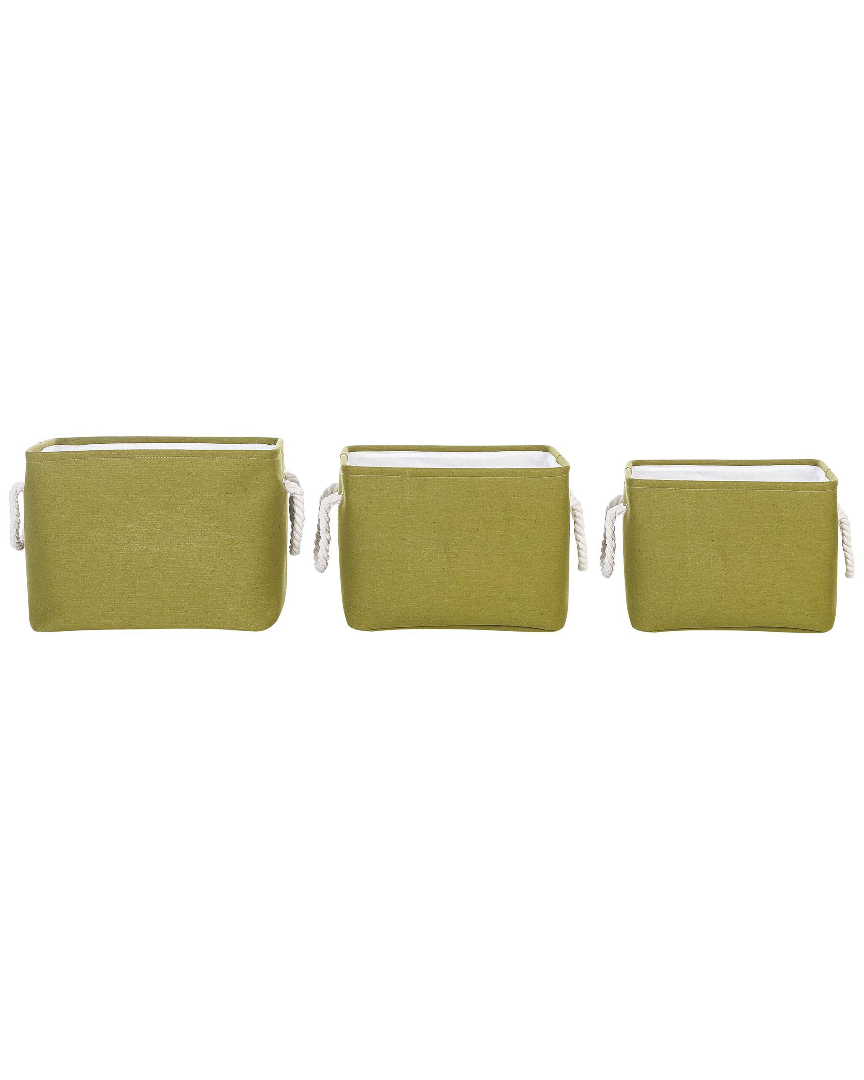 Conjunto de 3 cestas de poliéster verde oliva/blanco DARQAB