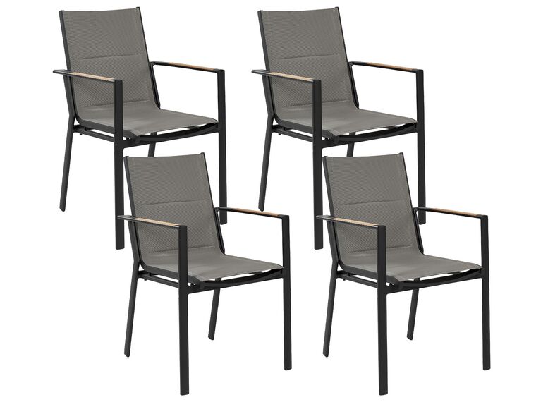 Conjunto de 4 sillas de jardín de metal negro/gris/madera clara BUSSETO_841740