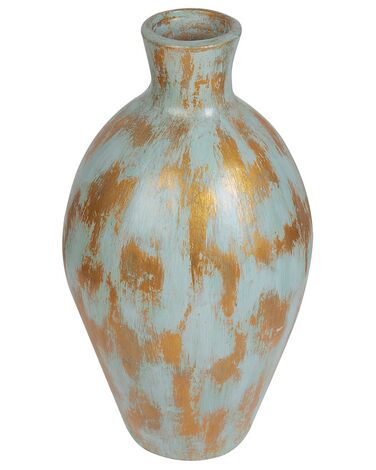Dekorativ terracotta vase 45 cm blå og guld DIKAJA