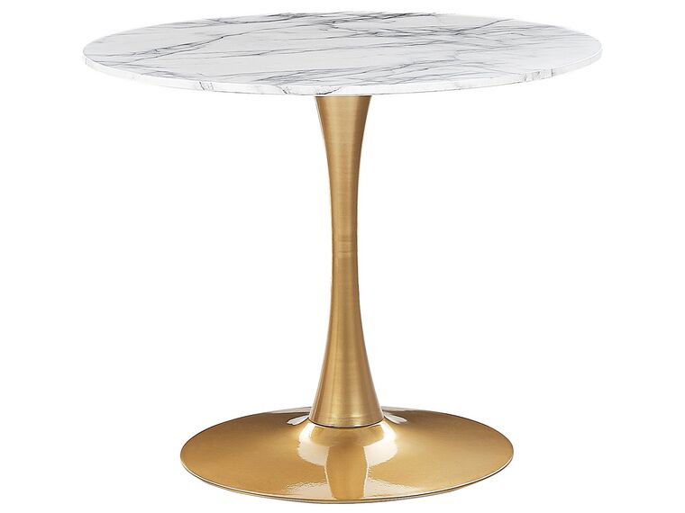 Mesa de comedor blanco/mármol/dorado ⌀ 90 cm BOCA_821591